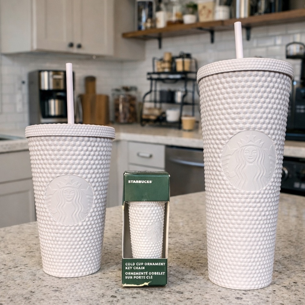 Starbucks Lilac Studded Tumbler Set + Mini Ornament Keychain NWT